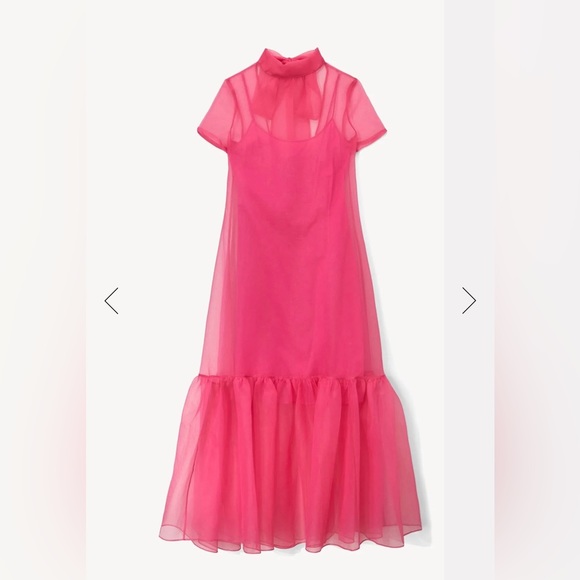 ❌SOLD❌ NWT STAUD Calluna Organza Bow Back High Neck Maxi Gown Dress pink SZ S - Picture 6 of 7